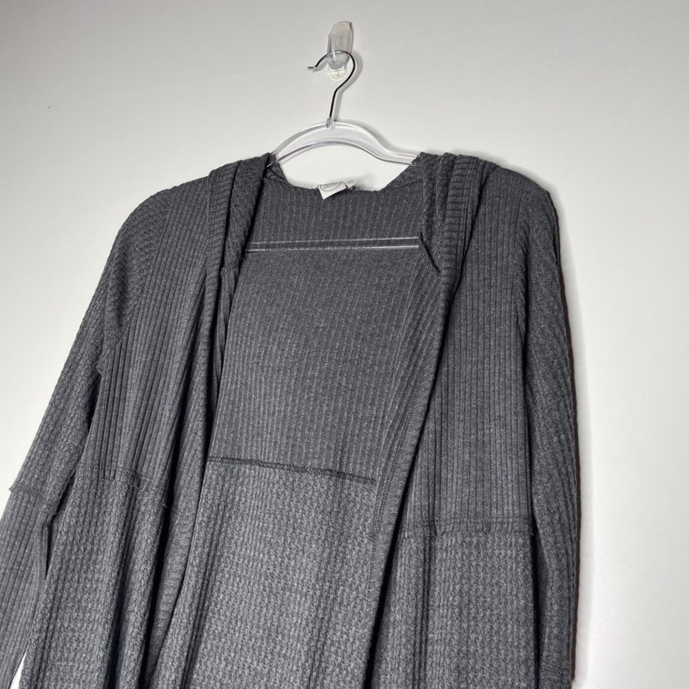 Paper Crane Charcoal Grey Waffle Knit Hooded Open Front Duster Cardigan XS - Picture 6 of 9